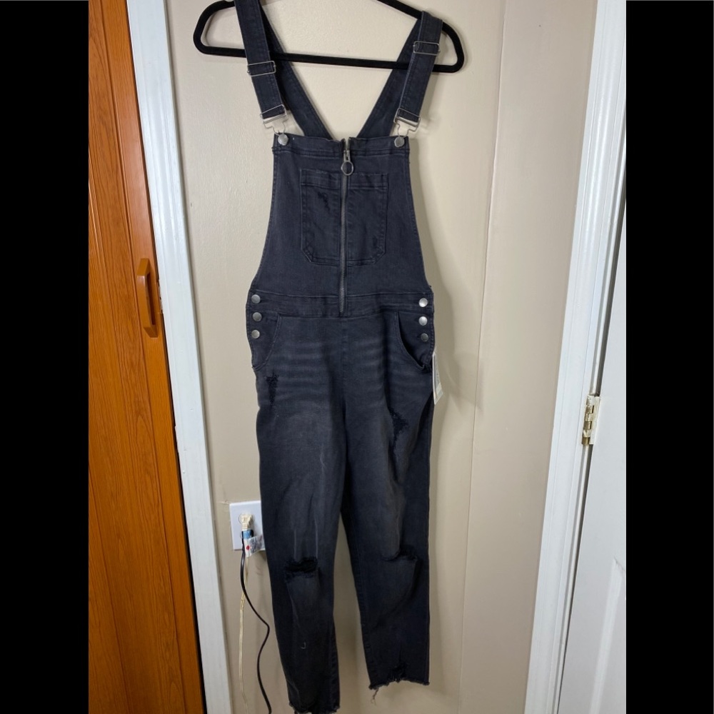 Black skinny jean overalls